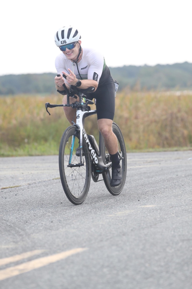 Joseph Lewand racing the bike leg of a triathlon